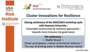 Workshop Cycle « Innovations for Resilience » : vulnerable communities and resilience approaches : towards more inclusive risk governance - Maëlle Nicault - 23/06/2023