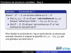 Fonctions de plusieurs variables - Séquence 3 - Ext1 - Continuite