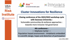Workshop Cycle « Innovations for Resilience » : vulnerable communities and resilience approaches : towards more inclusive risk governance - Stéphane CARTIER - 23/06/2023