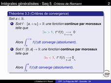 Chapitre 2 - Intégrales généralisées - Seq 5 - Extrait 1 - Critères de convergence