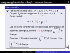 Chapitre 2 - Intégrales généralisées - Seq 5 - Extrait 3 - Critères de divergence