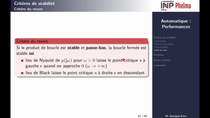 Automatique - Performances - Critères de Nyquist