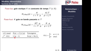 Automatique - Modèles - Modèles élémentaires