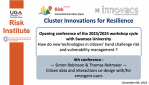 Workshop Cycle « Innovations for Resilience » : How do new technologies in citizens hand challenge risk and vulnerability management ? - Simon Robinson & Thomas Reitmaier - 06/12/2023