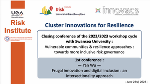 Workshop Cycle « Innovations for Resilience » : vulnerable communities and resilience approaches : towards more inclusive risk governance - Yan Wu - 23/06/2023